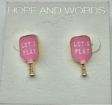 Pickleball Post Earring - Pink "Let's Play"