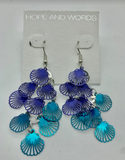 Shell wire earrings purple and blue