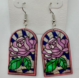 Stained glass flower wire earring