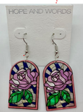 Stained glass flower wire earring