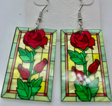 Stained glass roses wire earring