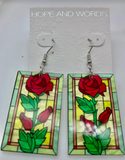 Stained glass roses wire earring