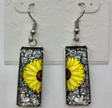 Sunflower wire rectangle earring