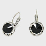 Austrian Crystal Round Drop Earring Black-Lever back, French Back #07